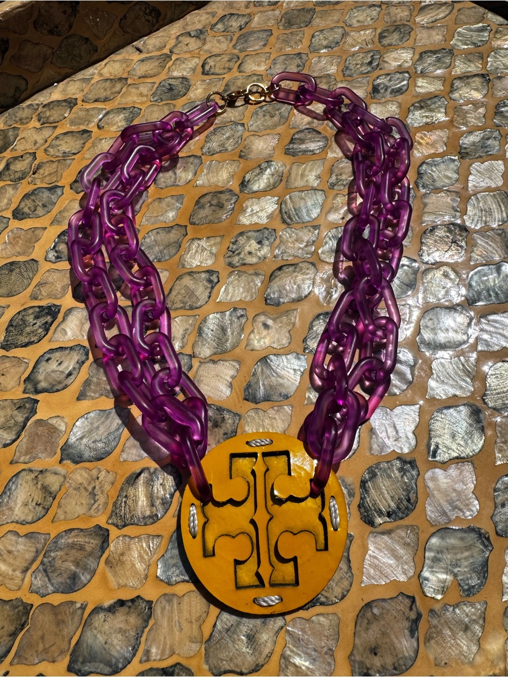 Purple Chain Necklace with Yellow Pendant - Women's Fashion Jewelry